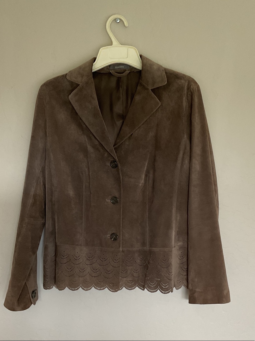 Liz Claiborne Brown Suede Scallop-Hem Blazer